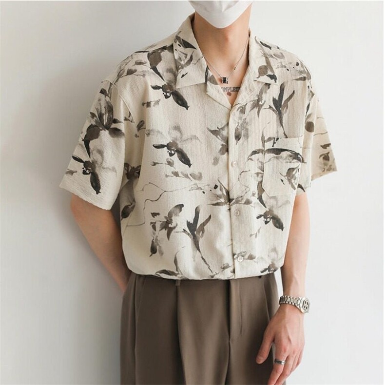夏威夷沙滩衬衫男短袖夏季美式复古扎染痞帅冰丝花衬衣CS538-P35,男装衬衫,星座302B-2