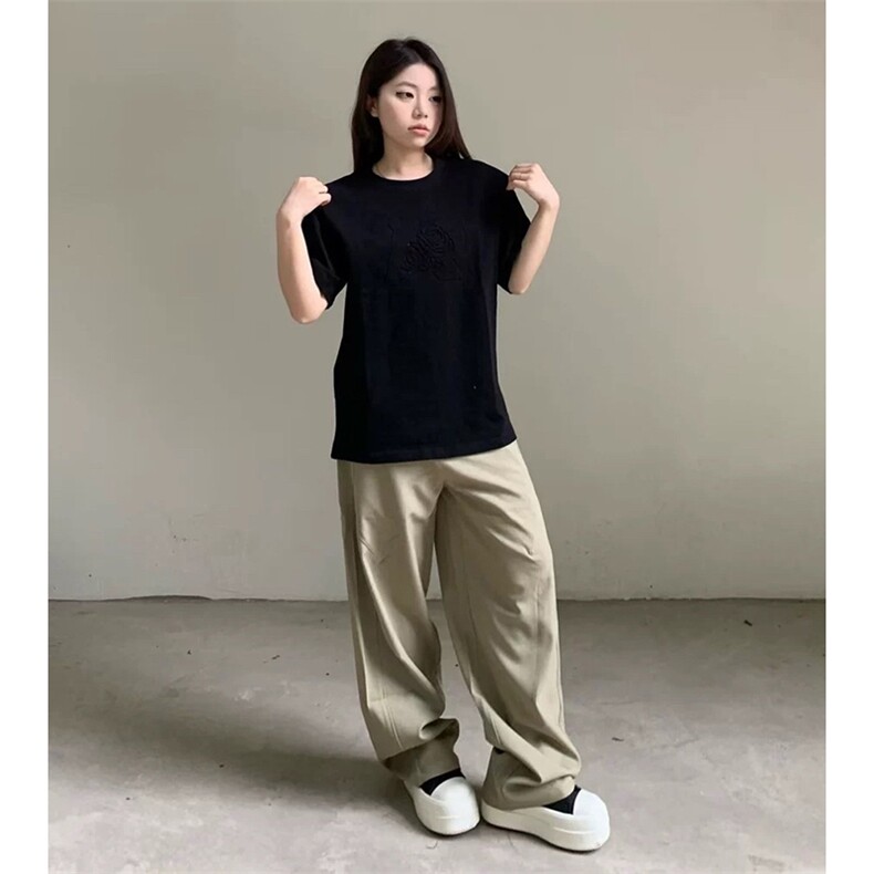 春夏美式高街褶皱休闲裤男女西裤直筒垂感裤子潮牌百搭阔腿长裤子图片