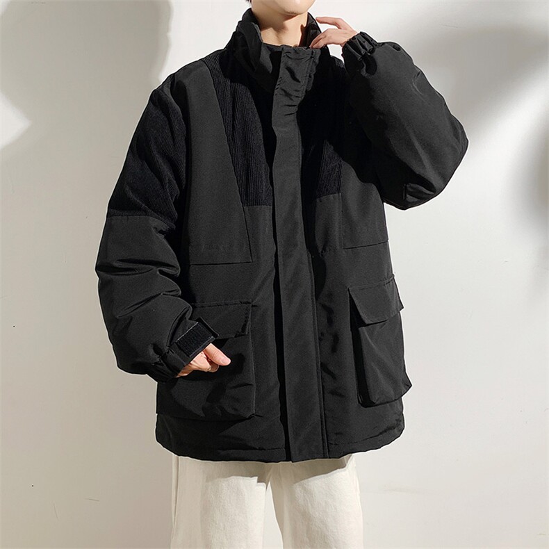 港风2026新品冬季宽松撞色棉服派克服毛领冬装加厚外套D009-P145,男装棉衣,星座717