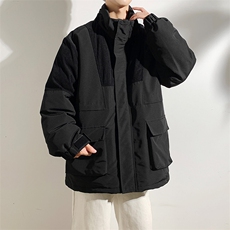 港风2026新品冬季宽松撞色棉服派克服毛领冬装加厚外套D009-P145，男装棉衣，星座717