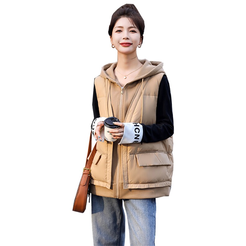 现货2022冬季新款时尚百搭连帽羽绒马甲,女装羽绒服,深水步
