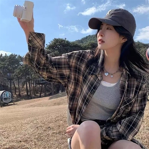 TC636-P45 格子衬衫外套薄款女春秋2026新款宽松慵懒衬衣图片