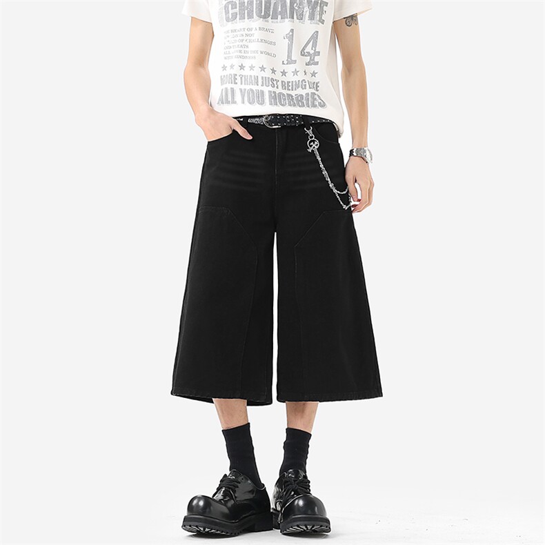 无影墙牛仔短裤男夏季美式复古水洗阔腿七分裤子-A2389P40控68，男装牛仔裤，电商B241