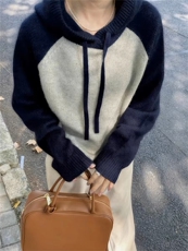 时尚百搭女士秋冬羊毛连帽衫羊毛简约休闲宽松显瘦毛衣，女装羊毛衫，千御纺羊绒