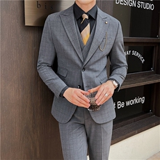 品质西服套装男三件套韩版修身商务休闲西装婚礼西装KTZ919-P355，男装西服套装，星座1105-3