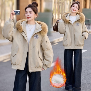 现货！大毛领休闲羽绒服女减龄宽松保暖白鸭绒羽绒服女中长款