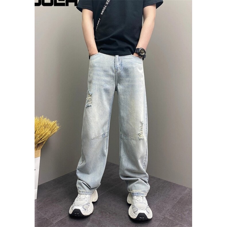 夏季薄款潮流韩版蓝色水洗做旧宽松哈伦青年男士牛仔裤 NT1217图片