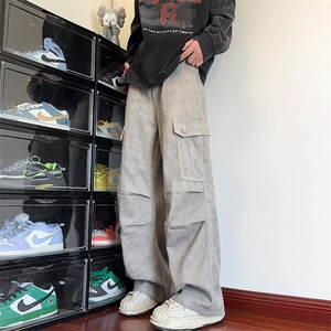 大理石纹褶皱伞兵工装裤男秋季潮牌复古设计感美式阔腿休闲长裤子图片