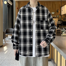 外套秋冬港风男大码小香风衬衫夹克宽松毛呢格子长袖衬衣/854p55，男装夹克，电商A012