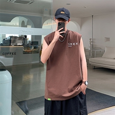 夏季港风t恤男宽松大码纯棉运动背心坎肩潮牌无袖BX007P25，男装背心/马甲，星座1204-3