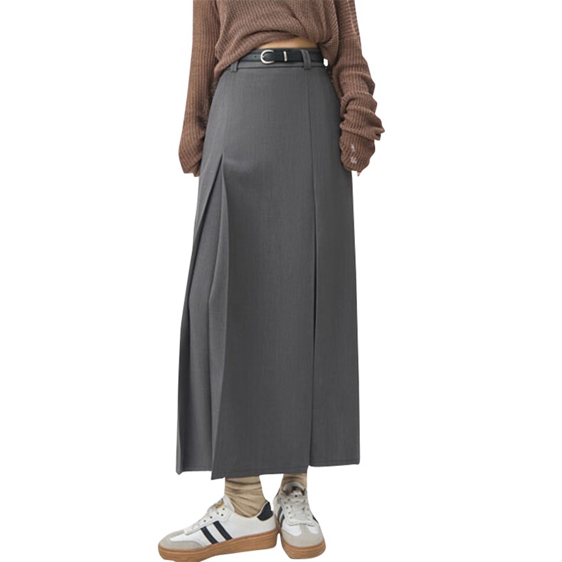 西装半身裙中长款女春夏新款灰色长裙高腰遮胯显瘦a字中长,女装半身裙,梦白服饰厂