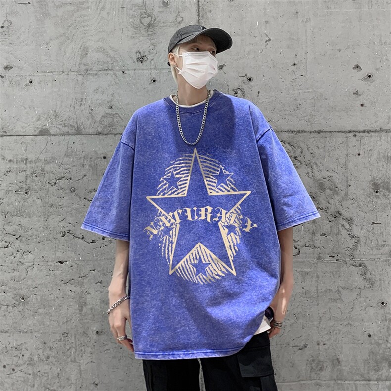 美式水洗高街做旧蜡染潮牌宽松短袖t恤复古517A-2-SX215-P35,男装T恤,星座517A-2
