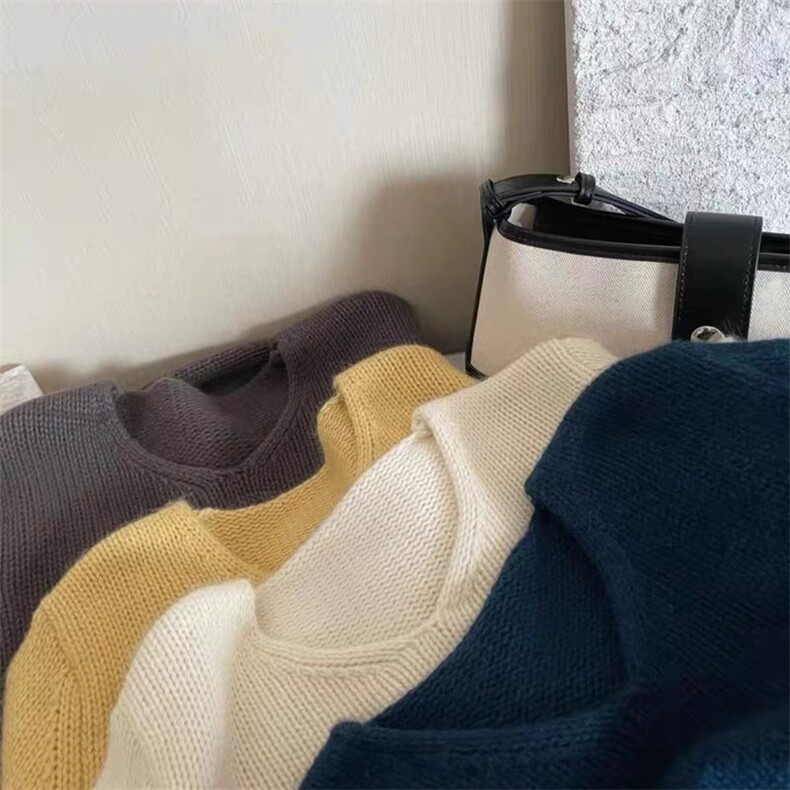 秋冬新款羊毛衫女V领宽松短款毛衣套头慵懒针织衫打底潮,女装羊毛衫,思途羊绒