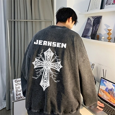 2023美式高街十字架字母印花秋季水洗卫衣JK23384特批48-控79，男装卫衣，星座605(原A050)