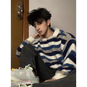 撞色条纹毛衣卫衣慵懒风高级感仿貂毛针织衫 MY127 特P65图片