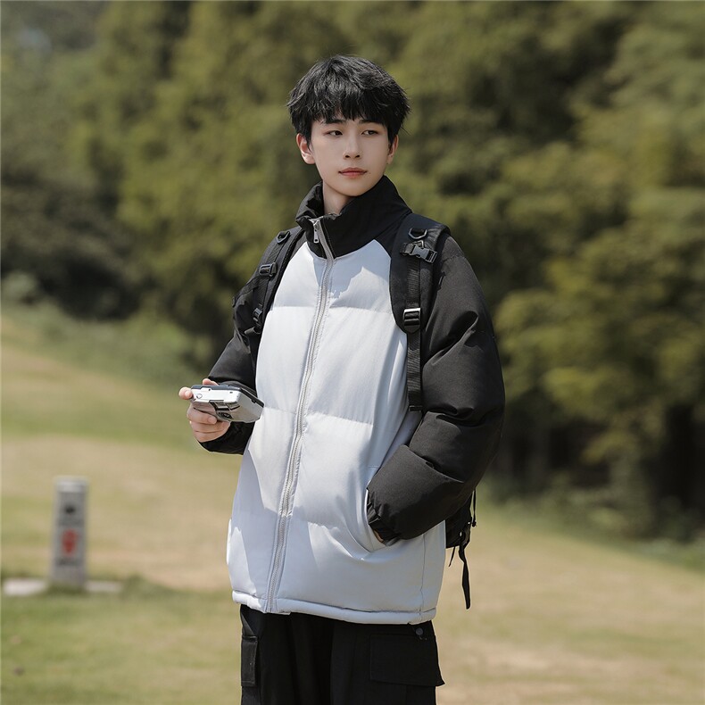 外景山系港风冬款拼色宽松休闲立领棉服A247-MY8891特批65控98,男装棉衣,电商A247