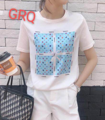 （现货）夏季新款高弹牛奶丝印花面料T，女装，格瑞琪