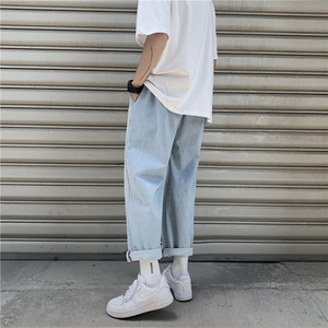 春秋宽松牛仔裤男韩版潮流直筒百搭束脚九分9分裤子痞帅BK28-P35图片