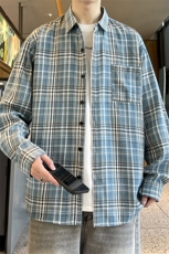春季小香风衬衫翻领男大皂大码宽松痞帅外套格子衬衣A012/855Tp28，男装衬衫，电商A012