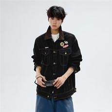 美式复古牛仔夹克男女情侣街头上衣潮休闲外套潮流W6796-P72，男装工装外套，星座412-3