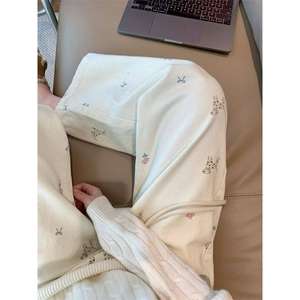 AK2384-p50 美式小狗2026春季新款蕾丝拼接垂感显瘦直筒休闲裤子图片