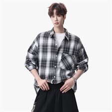 衬衫男春季新款港风宽松磨毛大码格子长袖衬衣CS606-特P28，男装衬衫，星座214-3