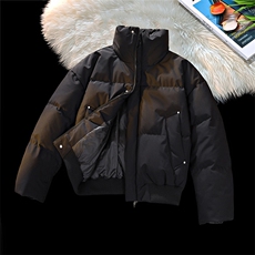 现货5W件冬季三防美式重磅硬挺boxy羽绒纯色立领棉衣外套加厚棉服，男装棉衣，电商A486