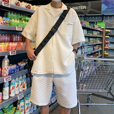夏季新款短袖衬衫短裤男格子衬衫短裤休闲运动套装男W3337-P53，男装衬衫，星座512-2