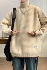 78590-P50日系复古高领毛衣男秋冬潮流圆领针织衫宽松毛线衣，男装针织衫/毛衣，电商D310B