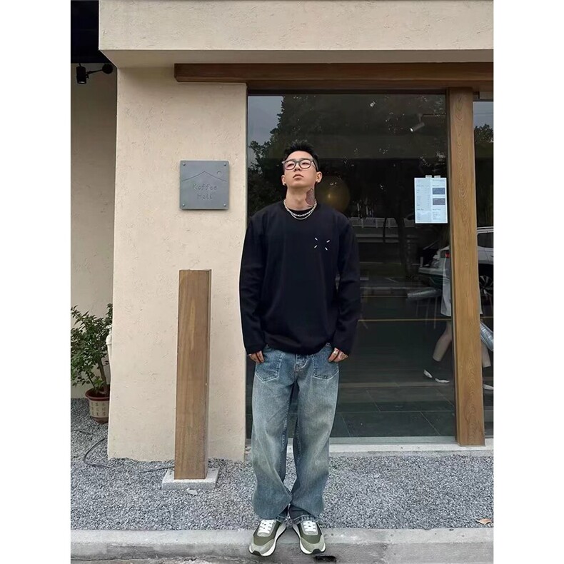 美式复古长袖t恤男女高街时尚潮牌宽松百搭上衣TA64-P42,男装T恤,星座208-5