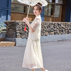 新中式国风连衣裙套装女夏2025新款今年流行绝美刺绣半身裙两件套，女装套装/套裙，水衣源