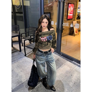 水洗牛仔裤在秋天的妇女宽松修身看的弯刀裤AMD34 P56图片