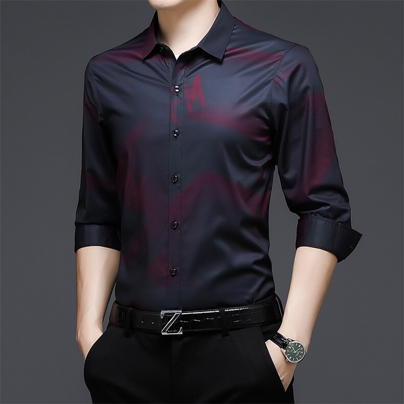 JB1701男式服装新款衬衫男长袖翻领休闲四季可穿中老年衬衣P73图片