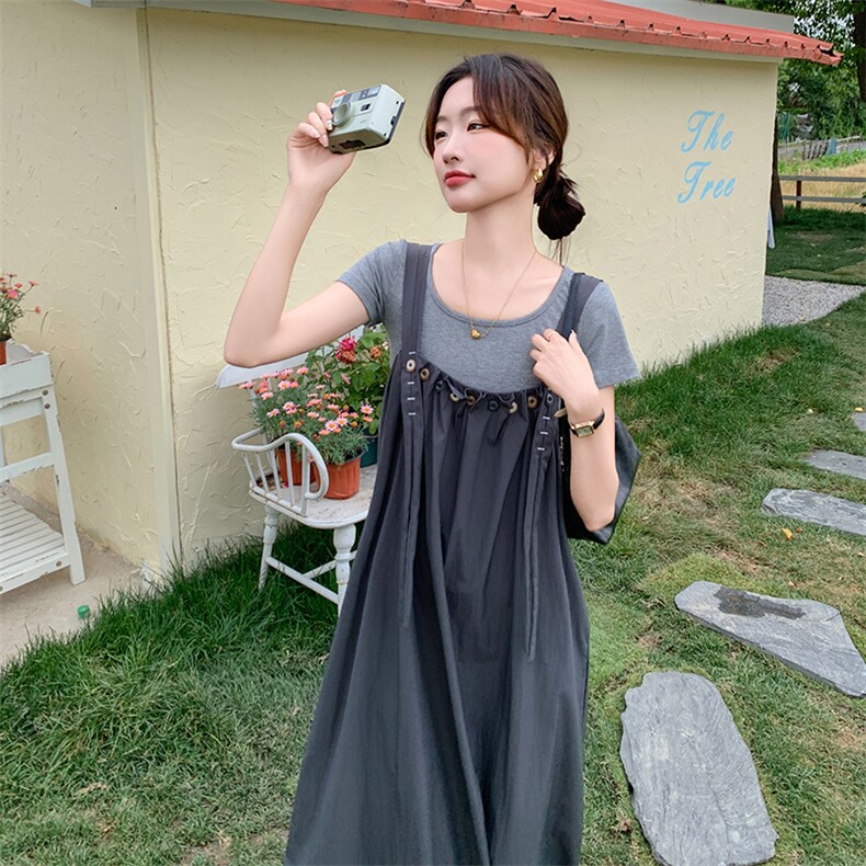 新款现货主推二件套背带连衣裙9853-P125-K178,女装套装/套裙,2C129