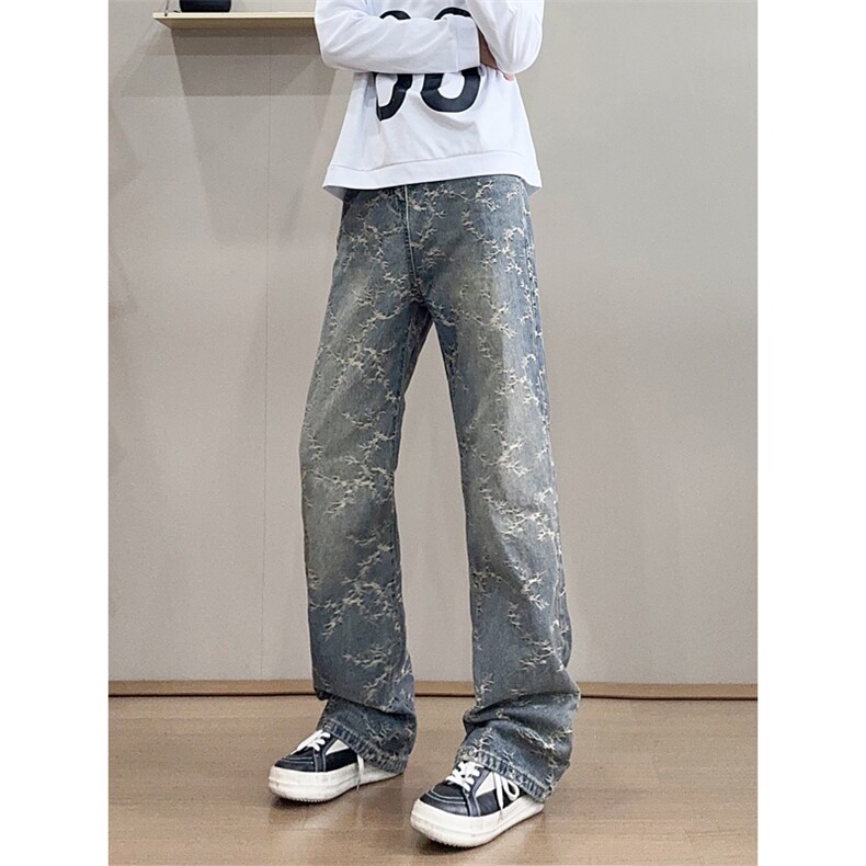 B221美式ins高街提花宽松微喇牛仔裤LK24225-特P48控78,男装牛仔裤,电商B221