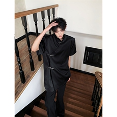 现货！25夏季新中式金属盘扣亮光丝滑短袖衬衫DX163-p78，男装T恤，电商B288