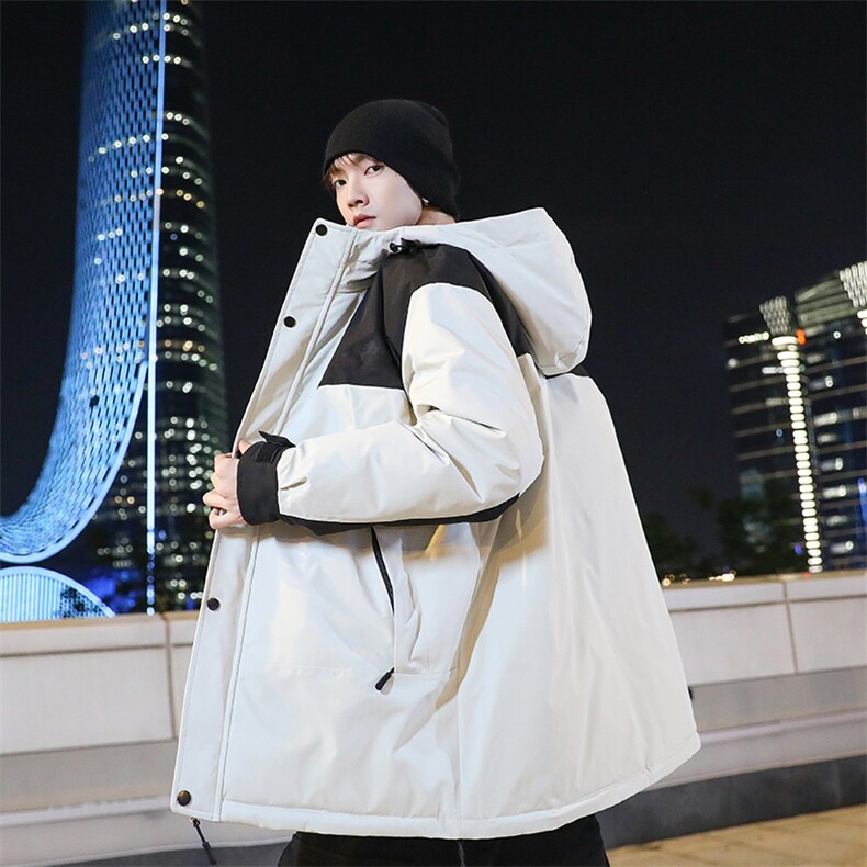 拼色冲锋衣韩版男士情侣光板连帽校服羽绒服白鸭绒外套,男装羽绒服,星座301D-5(原星座1415）