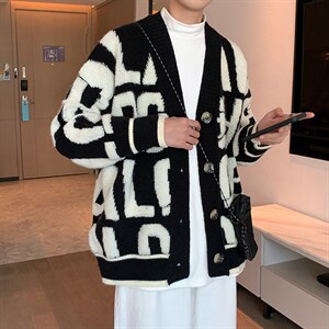 M3112-P95秋冬新款宽松潮针织开衫外套男女情侣中性毛衣上衣控108图片