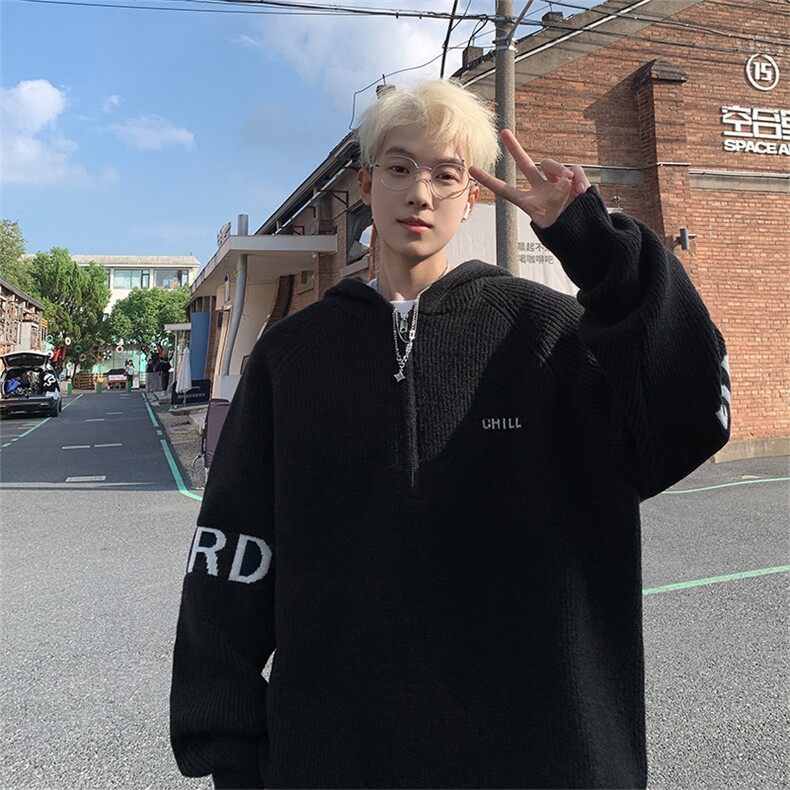 冬季美式毛衣男款复古连帽针织衫高级感痞帅卫衣外套-控99,男装针织衫/毛衣,星座310A-3