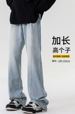 加长牛仔裤男高个子188cm110水洗复古渐变拼接裤子KZ014P63加绒73，男装牛仔裤，电商B312