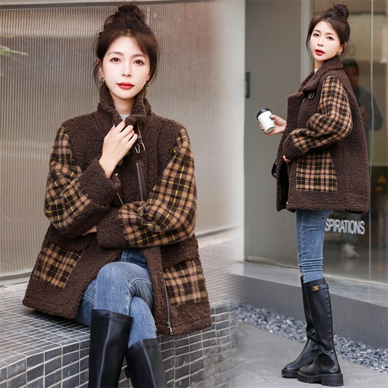 皮毛一体仿羊羔毛呢外套女2025年新款小个子短款加厚羊羔绒大衣外套图片