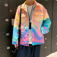 秋季男士渐变色潮流休闲夹克工装港风彩虹色外套JK01-p95，男装夹克，电商B288
