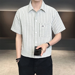 条纹衬衫男短袖夏档口大货帅气衬衣C317-C803-P50图片
