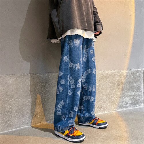推荐！港风宽松潮流直筒牛仔长裤男女B377-N679-P4558图片