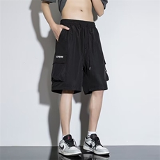 工装美式短裤男士夏季新款潮牌运动户外黑色宽松休闲五分裤子，男装牛仔裤，星座1013