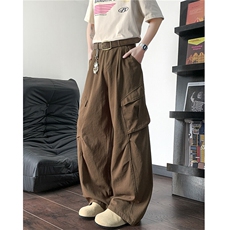 2025新款棕色工装裤口袋美式阔腿裤潮流街头男现货K8434-P43，男装休闲裤，星座512-3