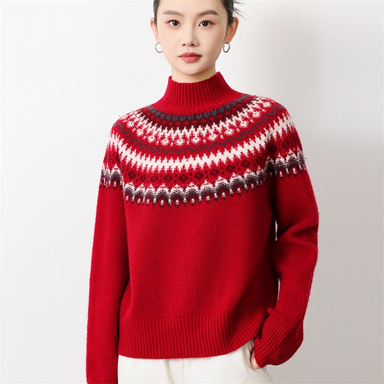 2025年女士秋季一线成衣重工浮雕提花,女装羊毛衫,挚尚羊绒