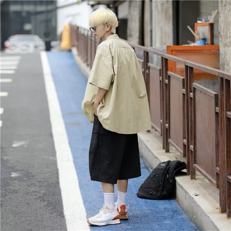 七分袖衬衫男生短袖港风日系夏季半袖衬衣薄款ins潮流外套高级感,男装T恤,星座1210-1