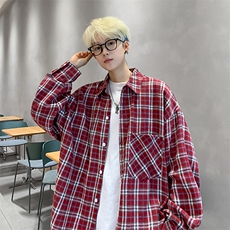衬衫男秋季新品港风宽松磨毛格子长袖设计衬衣CS530-P38，男装衬衫，星座214-3