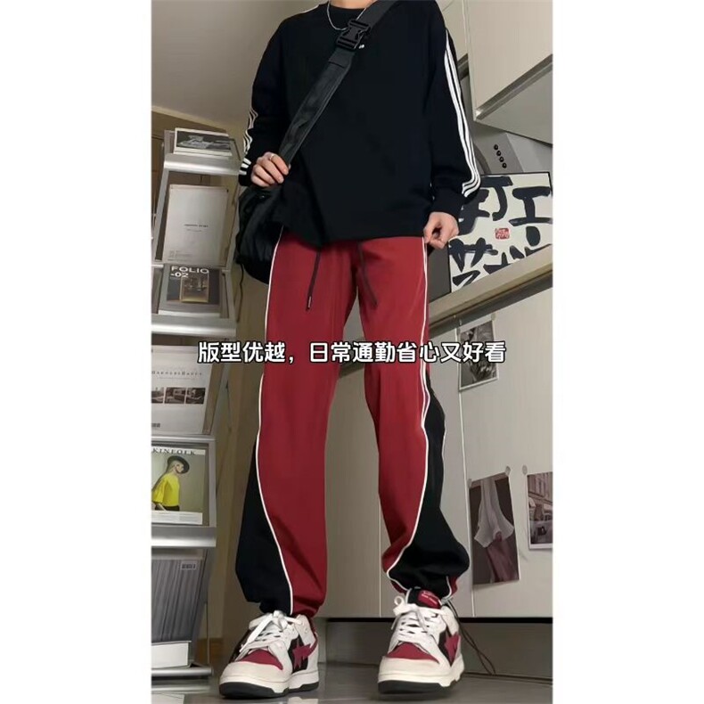 新款撞色侧条纹伞兵裤宽松直筒休闲裤K6231P55,男装休闲裤,电商D325